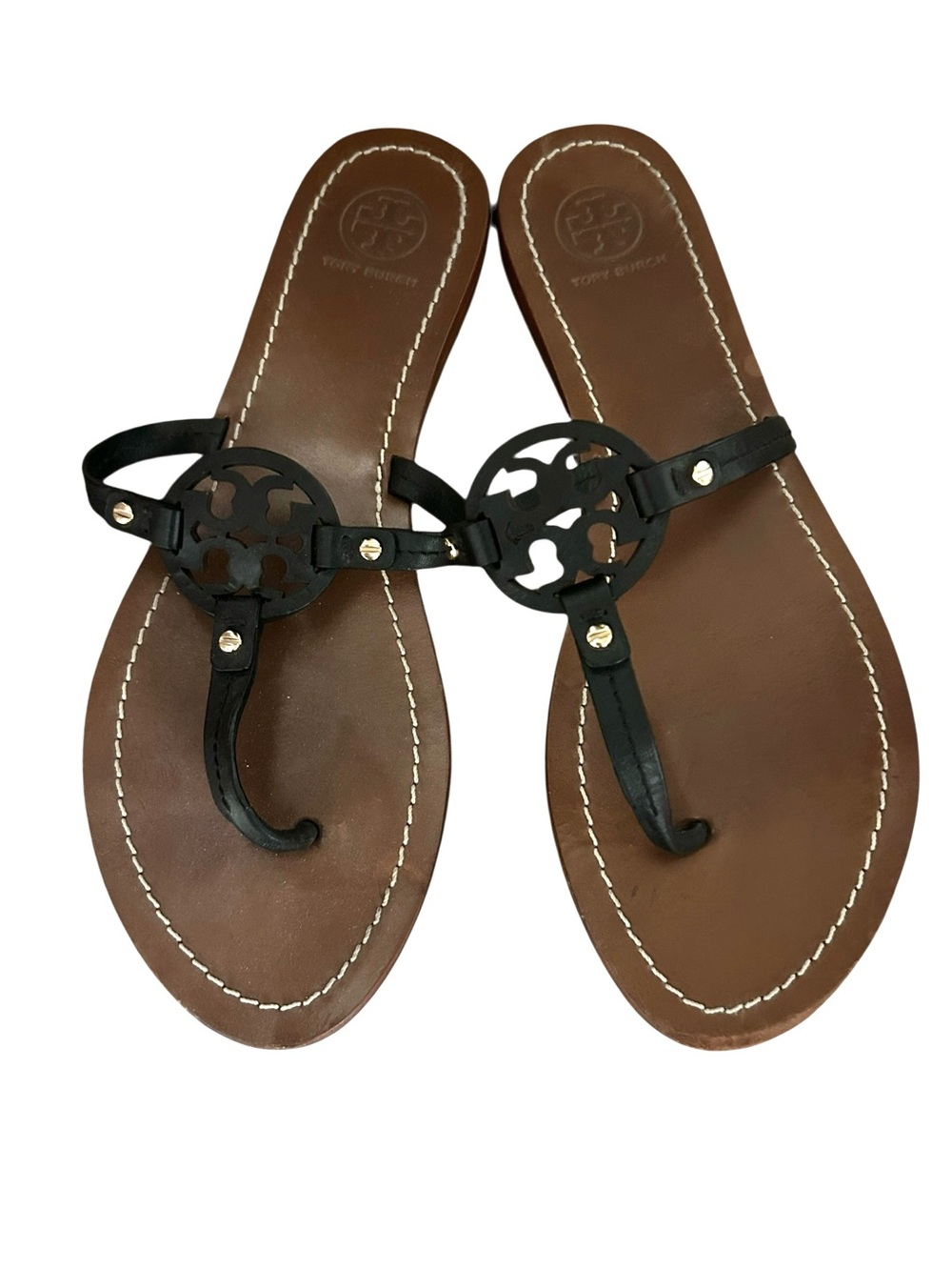 Tory Burch Womens 8 Mini Miller Thong Sandals Black Leather